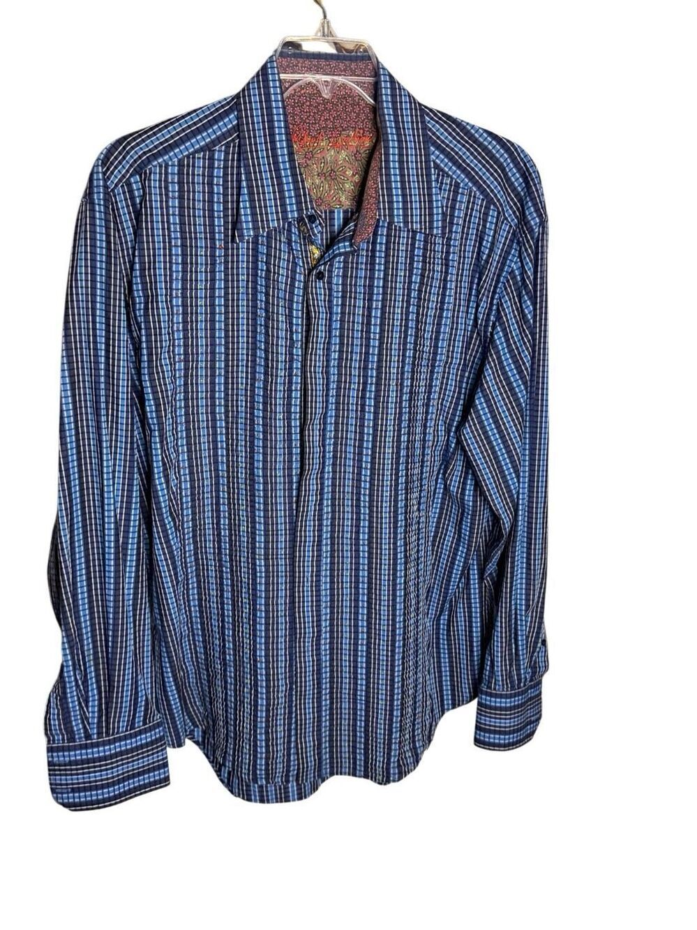 Robert Graham Pleated Pin Tuck Blue Striped Shirt Floral Flip Cuffs Size 2X